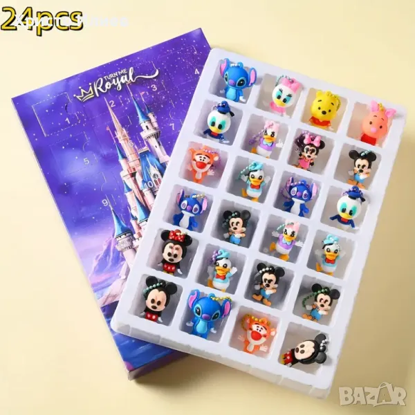 Коледен календар с 24 фигурки Дисни Мики Маус Стич изненади подаръци, снимка 1