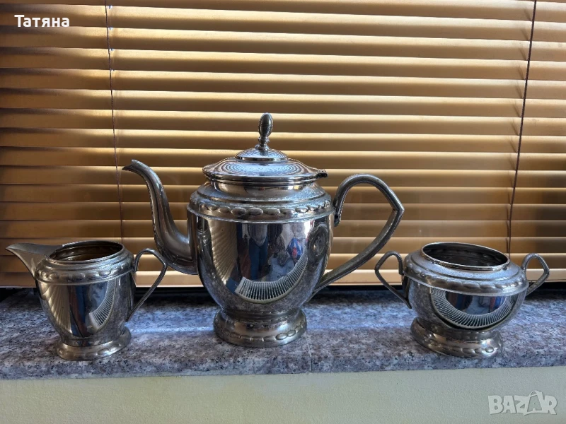Метален комплект чайник, каничка за мляко и захарница, снимка 1