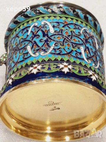 RRR. Сребърен 88 подстакан,изработен от руски ювелир( И.П.Хлебников поставчик императорского двора), снимка 14 - Антикварни и старинни предмети - 52826483