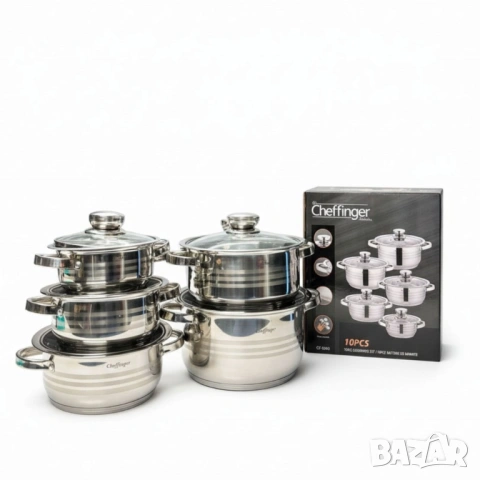 Комплект тенджери Cheffinger 10 части – Винаги вкусна храна без загорели съдове и излишно миене, снимка 2 - Съдове за готвене - 53804294
