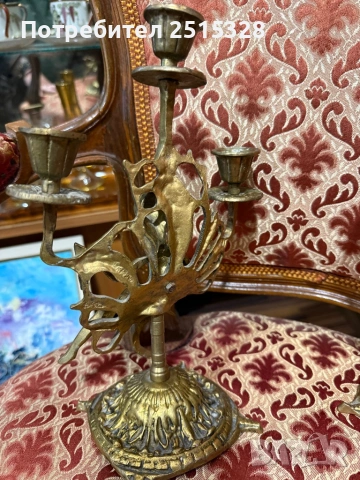 два стари бронзови свещника тройки, снимка 6 - Антикварни и старинни предмети - 53233646