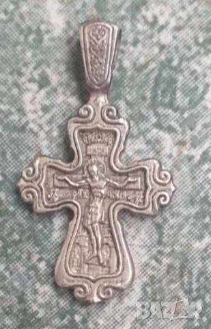 Старинен сребърен кръст Исус Христос и богородица с вързанка за да ви пазят и закрилят