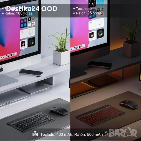 Безжична Bluetooth клавиатура и мишка с подсветка комплект, снимка 4 - Клавиатури и мишки - 54124387