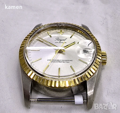 Механичен часовник Royal Calendar със защита от удар | Винтидж швейцарски часовници, снимка 3 - Антикварни и старинни предмети - 53659149