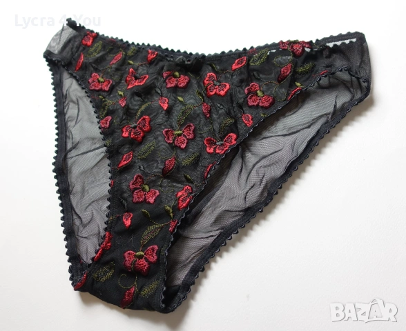 М черни тюлени бикини с червени бродирани цветя , снимка 5 - Бельо - 54140278