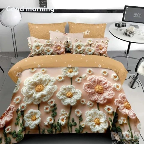 Флорален комплект с ластик, 100% памук 1 бр. х плик за завивка 200 x 230 cm 1 бр. х долен чаршаф 