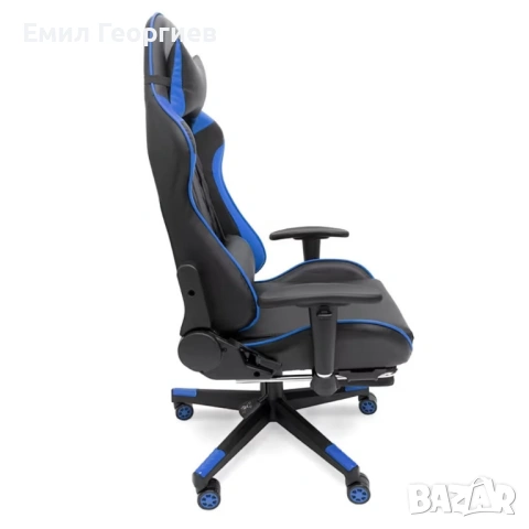 Геймърски стол за релакс с масаж и подложка за крака – син, снимка 14 - Столове за офис - 53238351
