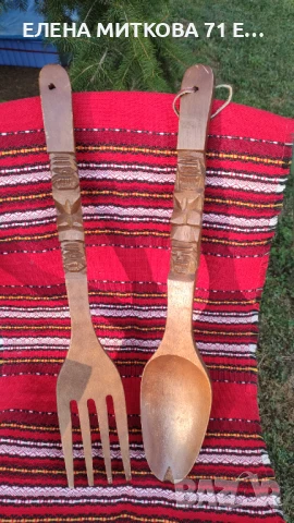 Големи дървени вилица и лъжица -за декорация