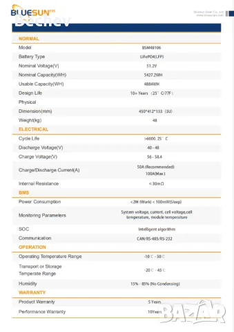 Батерия LIFEPO4 5.42 KWH, снимка 2 - Друга електроника - 48399732