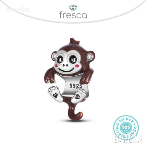 Талисман Fresca по модел тип Пандора сребро проба 925 Pandora Hanging Monkey Charm. Колекция Amélie, снимка 1 - Гривни - 38986869