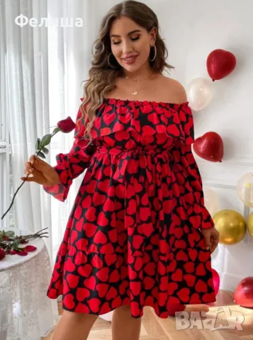 Дизайнерска Черна Рокля на Червени Ярки Сърчица Фламенко , снимка 2 - Рокли - 50125380