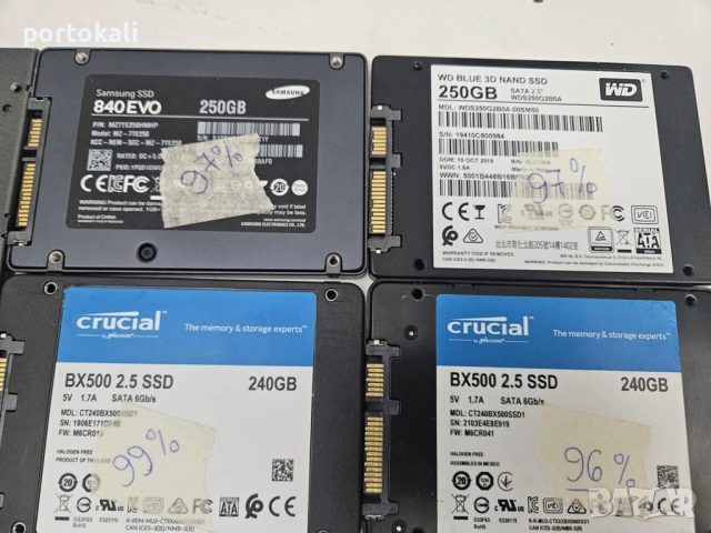 2.5" inch SSD SATA 240GB 250GB 256GB Intel Samsung Kingston Crucial, снимка 8 - Твърди дискове - 54012327