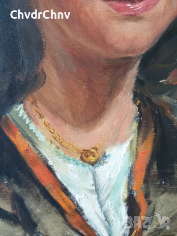 Nicol 65х55см/картина масло върху платно/женски портрет/момиче в народна носия/дървена рамка, снимка 5 - Картини - 52364358