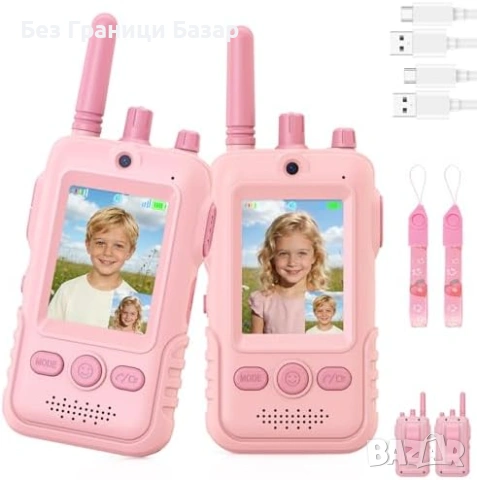 Нови Детски видео уоки токи 2 броя с камера екран и фенерче игра играчка деца