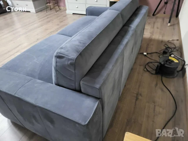 Сив диван тройка от плат набук с функция сън, снимка 12 - Дивани и мека мебел - 50886902