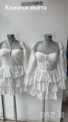 Бяла памучна рокля с бродерия и ръкав, снимка 4 - Рокли - 50902446