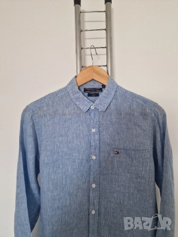 Страхотна мъжка ленена риза TOMMY HILFIGER размер M, снимка 2 - Ризи - 53633394
