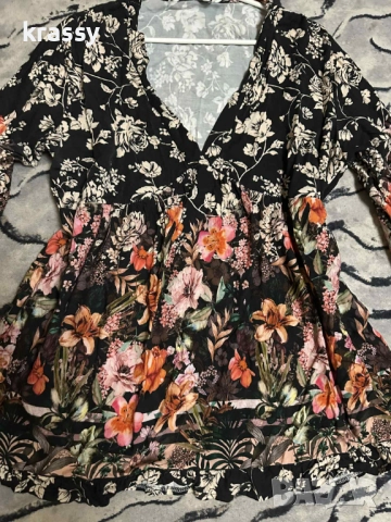 Макси дамска блуза на цветя с къдри (размер ХЛ), снимка 2 - Блузи с дълъг ръкав и пуловери - 52162373