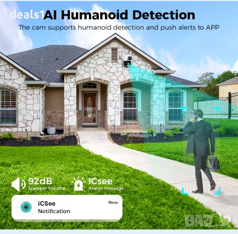 4K 8MP Външна WiFi PTZ Безжична Водоустойчива Камера Двоен обектив Нощно виждане iCsee APP, снимка 18 - IP камери - 46620753