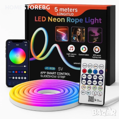 Интелигентна неонова Led лента - 5 метра на промо цена 39,99лв, снимка 2 - Лед осветление - 52320322