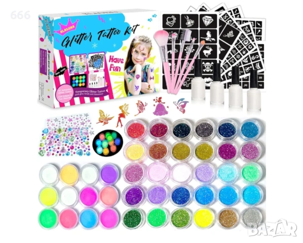 Комплект за детски татуировки с брокат