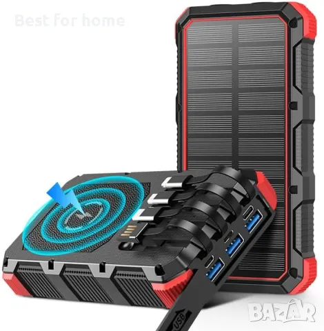 Соларна външна батерия  с 4 кабела и къмпинг лампа Euakee, снимка 7 - Друга електроника - 50142514