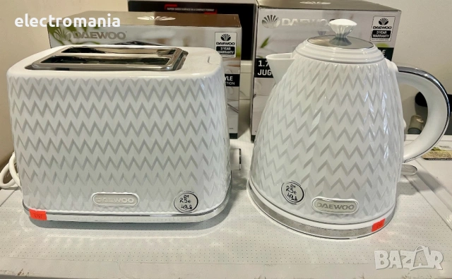 комплект електрическа кана и тостер за филийки Daewoo Argyle, снимка 3 - Тостери - 53416017