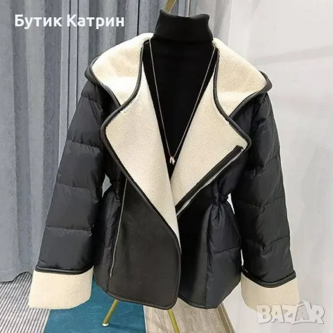 Яке с каракул и велурен елемент , снимка 6 - Якета - 47631853