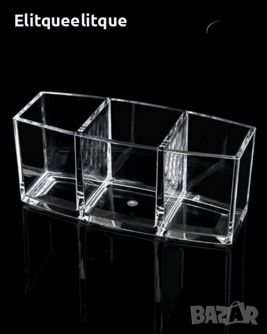 Прозрачен органайзер за съхранение на грим и козметични четки с 3 слота, снимка 2 - Други - 49775283