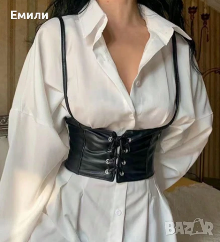 Кожен корсет-колан с презрамки и връзки р-р M и L 