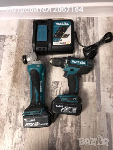 Винтоверт , ъглошлайф ,две батерии  и зарядно Makita, снимка 1