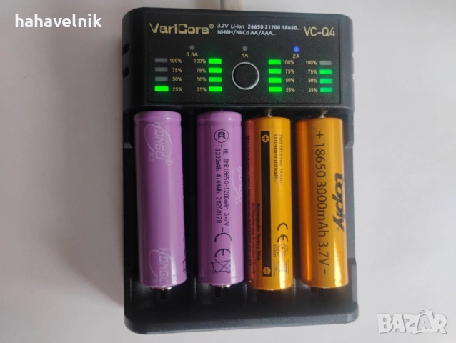 Универсално зарядно VariCore VCQ4 3.7V Lithium 18650 26650 21700 18500 18350 1.2V NI-MH Ni-Cd AA AAA, снимка 8 - Друга електроника - 53957963