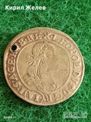 Сребърна монета 6 кройцера 1674г. Леополд първи Унгария за КОЛЕКЦИЯ 52927, снимка 2 - Нумизматика и бонистика - 53094046