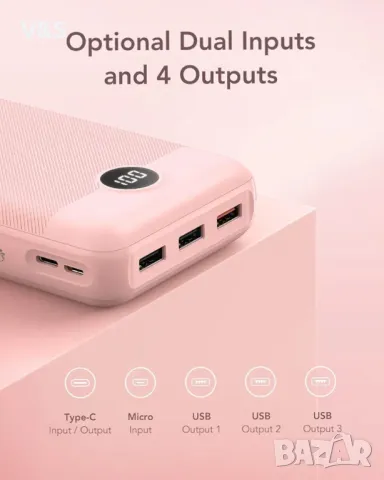 VEGER Power Bank 30000mAh, 20W бързо зареждане PD 18W QC 3.0 USB C батериен пакет Преносимо зарядно , снимка 6 - Външни батерии - 47818609