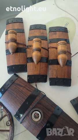 Ръчно изработени стенни лампи -аплици от бъчви с ръчно изработени дървени чашки!, снимка 10 - Лампи за стена - 53867821