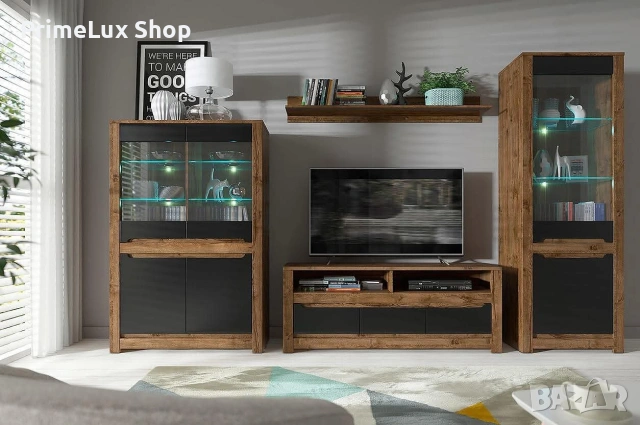 Витрина RUSO REG2W2D корпус дъб април/фронт черно мат 