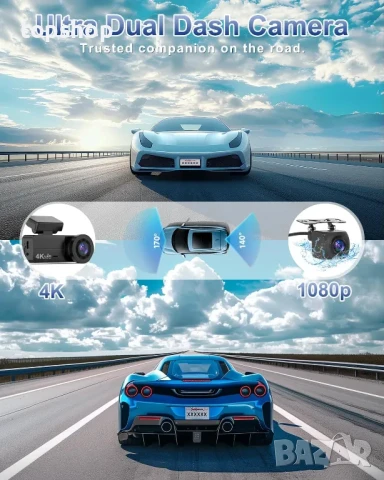 НОВА 4К Даш камера, WiFi, 64GB карта, 4K+1080P, контрол от приложение, 1,47" екран, G-сензор..., снимка 2 - Аксесоари и консумативи - 50502000