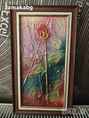 Авторска Картина Роза, 15x30 см (без рамката), Теника Смесена, Пластмасова рамка, Иван Тодоров