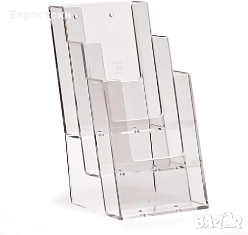 Taymar Поставки за брошури DL (1/3 A4), 3 нива, пластмасови, прозрачни, вертикални, опаковка от 4бр