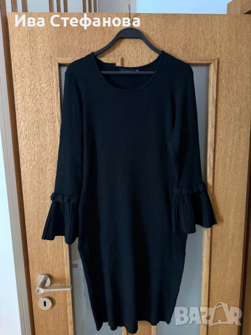 офис  луксозна миди дължина елегантна рокля рипс кокетни плисирани ръкави камбанка NINA LEONARD, снимка 2 - Рокли - 48086763