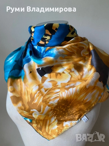 Квадратен шал/ кърпа за глава от коприна, сатен, вискоза, снимка 6 - Шалове - 52200212