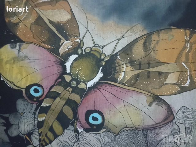 Текстилна картина с пеперуда/винтидж, снимка 2 - Антикварни и старинни предмети - 51877033