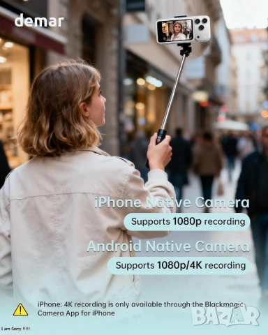 Компактен 4.0” огледален монитор за задната камера, за влог/селфи, бял, снимка 4 - Селфи стикове, аксесоари - 54026505