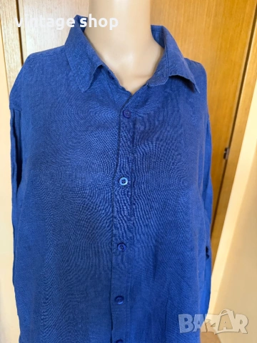 Тъмносиня ленена мъжка риза Richmond, размер , снимка 3 - Ризи - 54126686