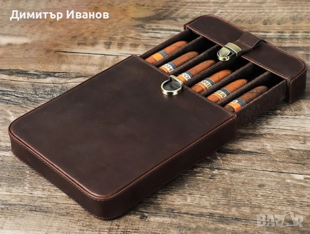Ретро кожен калъф за 6 пури от естествена кожа