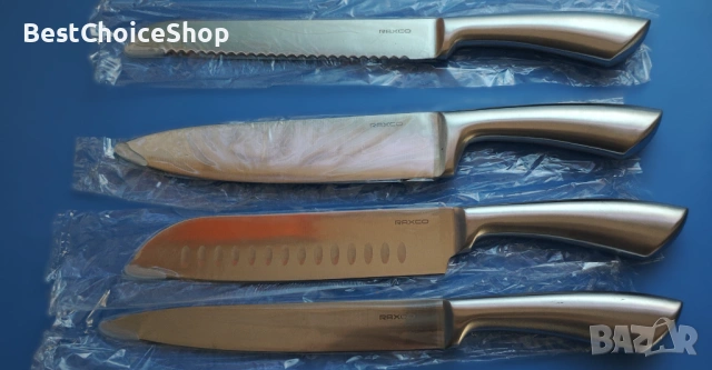 Комплект ножове RAXCO, 18-части с блок и точило, неръждаема стомана, снимка 9 - Прибори за хранене, готвене и сервиране - 53892188