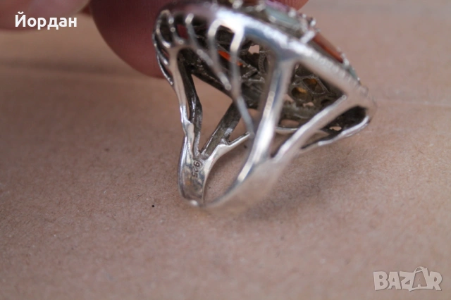 Дамски сребърен пръстен с полускъпоценни камъни, снимка 9 - Пръстени - 53877737