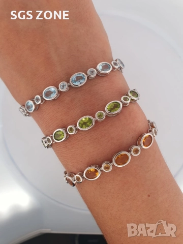 Сребърна гривна 925 с естествен топаз, перидот или цитрин