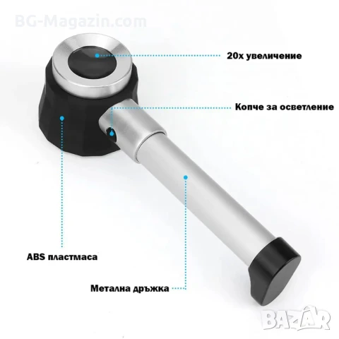 Увеличителна ръчна лупа микроскоп с LED осветление голямо 20X увеличение за бижута фалшиви пари, снимка 5 - Други инструменти - 51178776