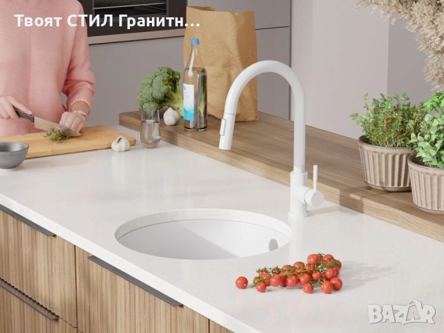 Бяла кръгла кухненска мивка за вграждане под плот Валета 50 460x460 мм